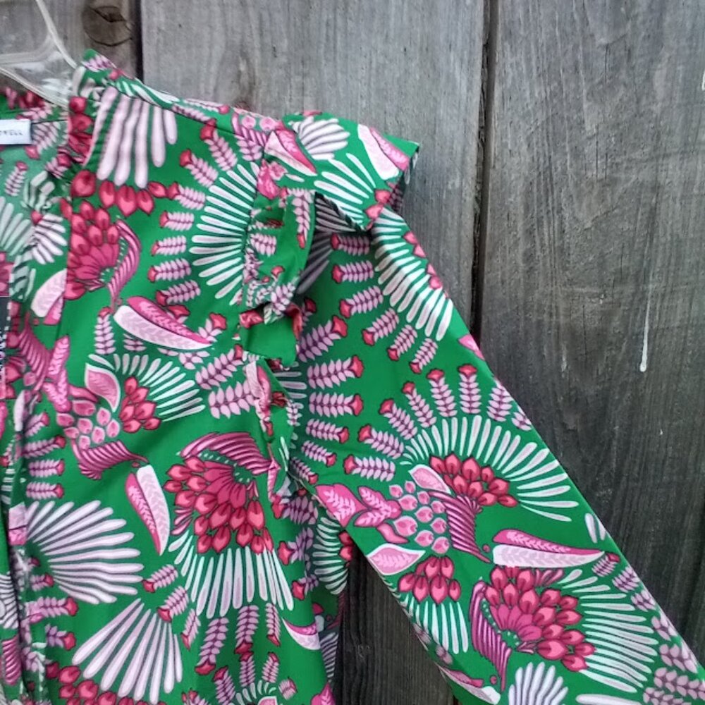 Michelle McDowell Toucan Tango Dress Women S Green Colored Tunic Poplin New - Picture 6 of 13